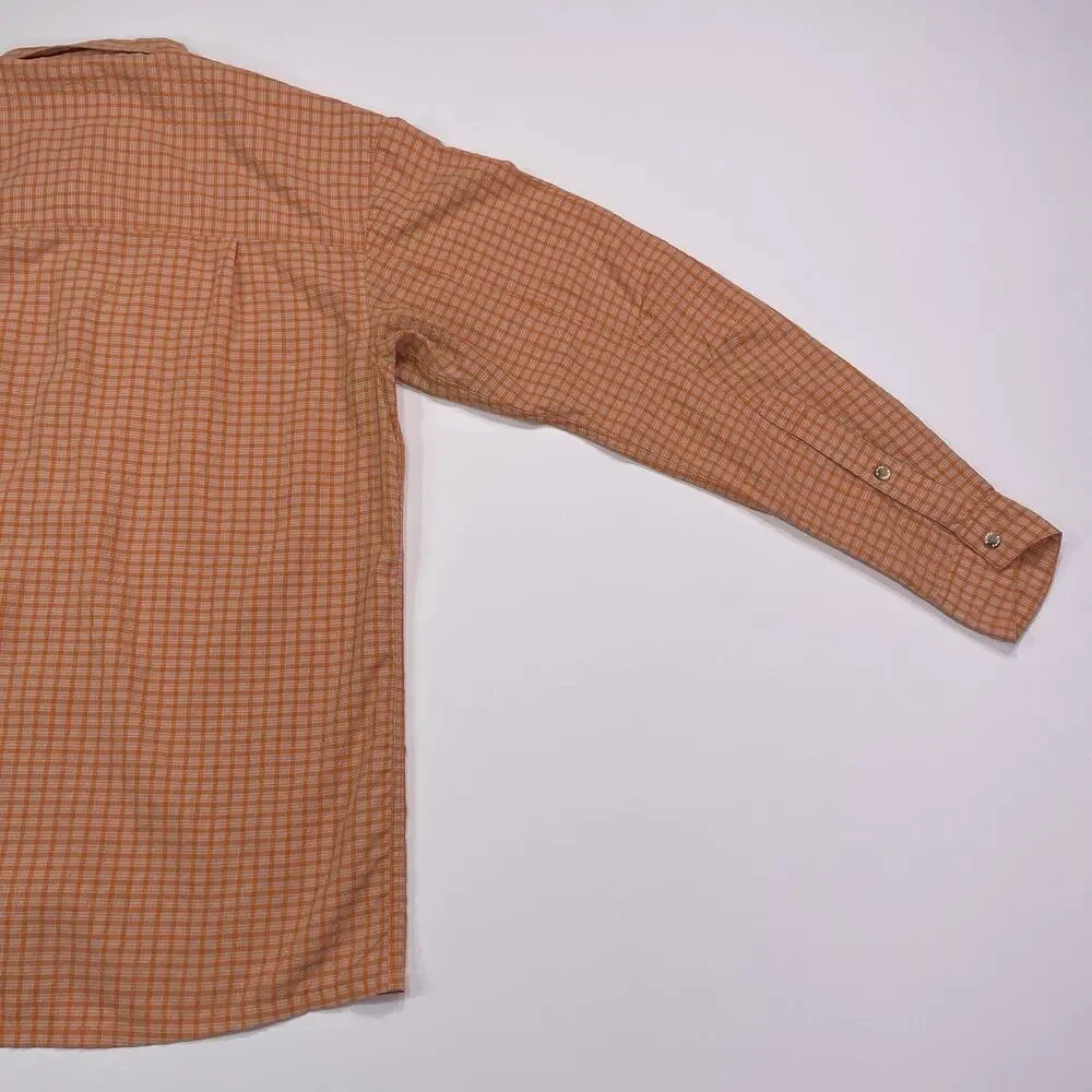 Simms Performance Shirt Mens Medium Orange Plaid Long Sleeve Fishing Outdoors
